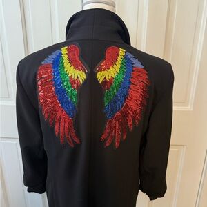 Black Blazer Jacket with Rainbow Wings